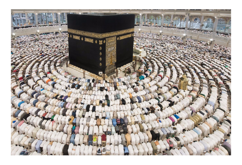 Modern Islamic Devotees in prayer and pilgrimage in Mecca.