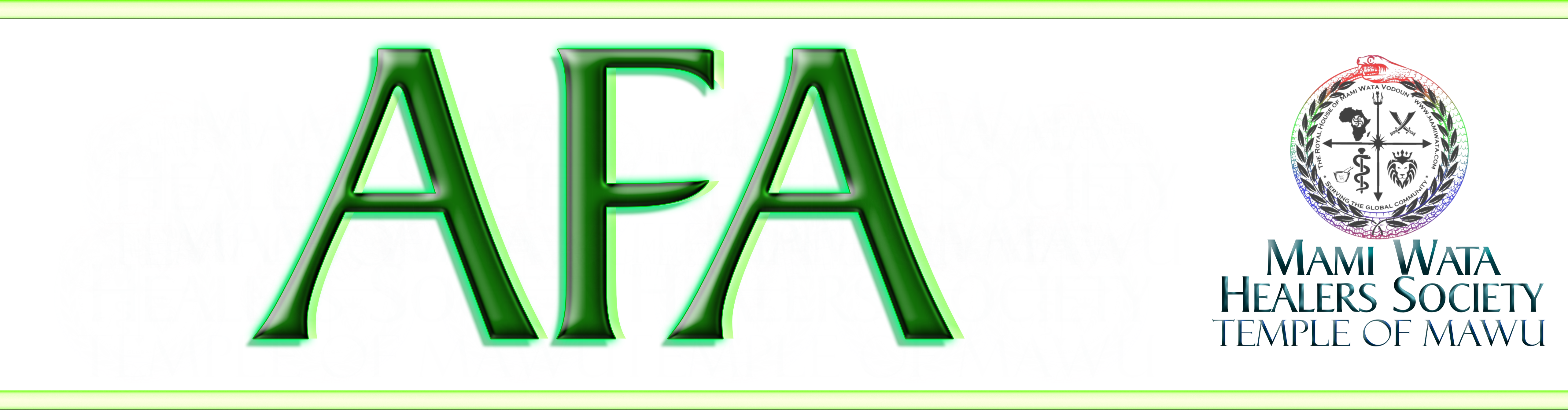 the word "afa" (ah-fah) written next to the Mami Wata Healers Society Temple of Mawu Logo.