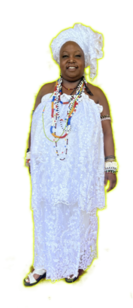 A photo of a female person wearing festive clothing.